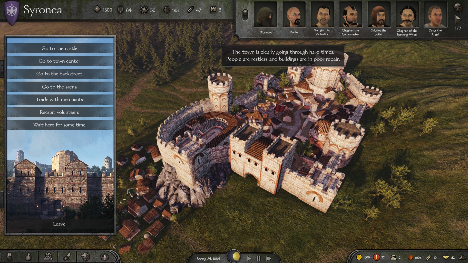 Le nouveau menu de la ville de Bannerlord est bien plus complet et mieux pensé